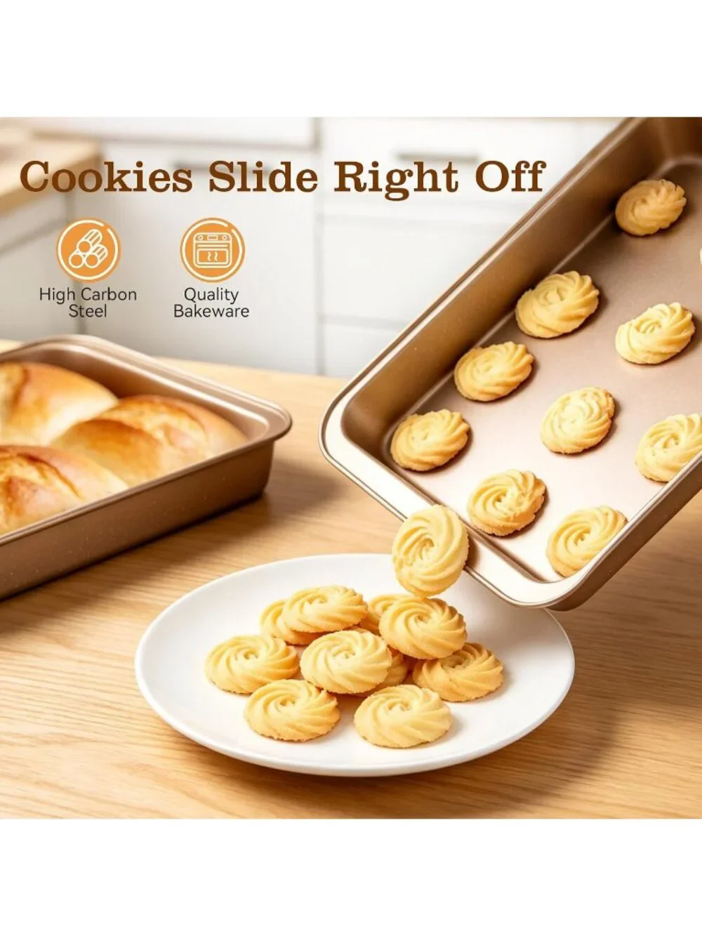 25-Picec Gold Nonstick Baking Pans Set, High-Carbon Steel for Kitchen Bakeware